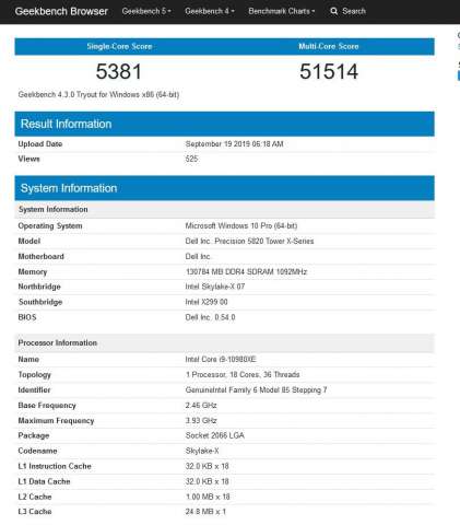 پردازنده Core i9-10980XE در دیتابیس Geekbench 4 مشاهده شد